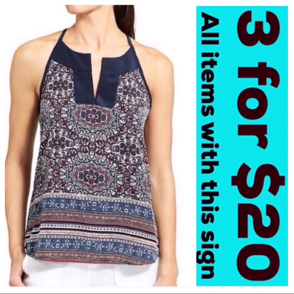 Athleta Tops - ATHLETA tank top DUNES navy medallion floral tie S